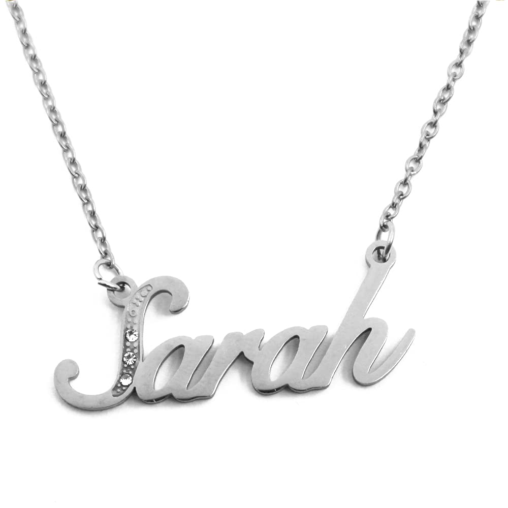 Kigu Name Necklace Sarah - Silver Tone - Custom Name Necklace - Personalised Jewellery for Ladies- Customised Jewellery for Girls- Custom Pendant Sarah