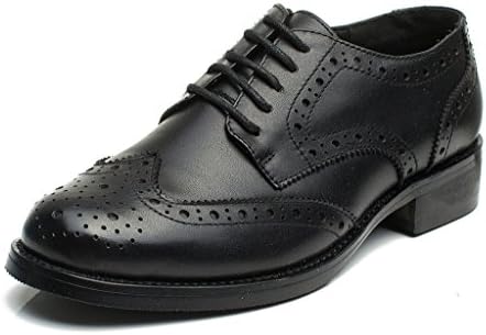 Best Companions womens Perforated Brogue Wingtip Leather Flats Oxfords Oxford Shoes Women 6.5 BLK