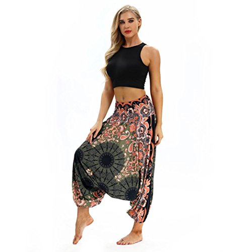 Yoga Pants,Women Casual Loose Yoga Trousers Baggy Boho Aladdin Jumpsuit Harem Pants (Black -1, Free Size) - Thumbnail 7