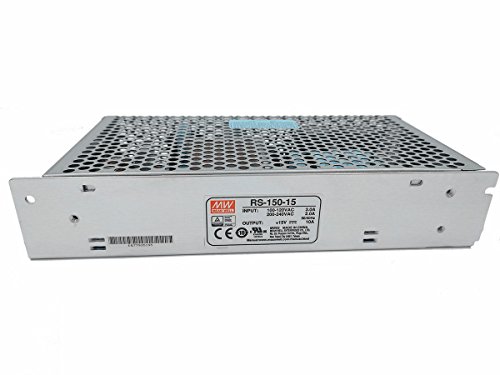 Mean Well RS-150-15 Power Supply, Single Output, 15 Volt, 10 Amp, 150 Watt, 7.8" L x 3.9" W x 1.5" H, Silver