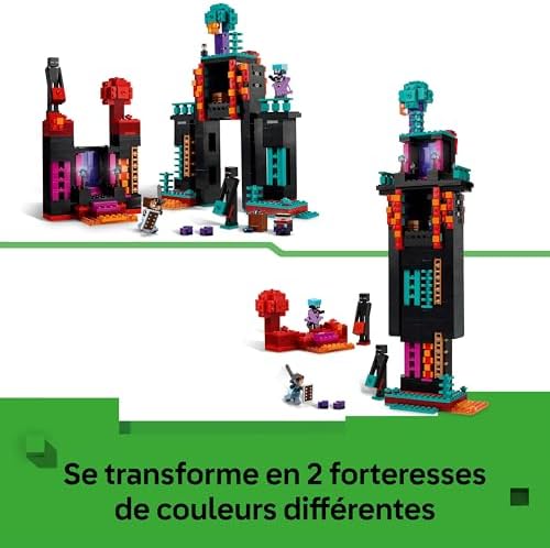 Minecraft 2-en-1 La Tour de l’Enderman - Jouet Modulaire sous Forme de 2 Forteresses - Figurines Mob d'Enderman & Portail du Nether - Cadeau pour Gamer, Garçon ou Fille dès 9 Ans 21279