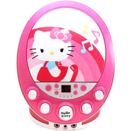 Hello Kitty CD+G Karaoke Machine with Colorful Flashing Lights with Dual Microphone included and Displays Song Lyrics