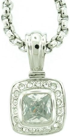 Square Clear CZ Pendant Necklace/ Standard 16" + 2" extension