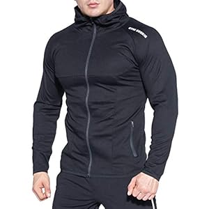 BROKIG Mens Gym Zip Hoodie Running Fitness Hooded Sweatshirt Zipper Pockets