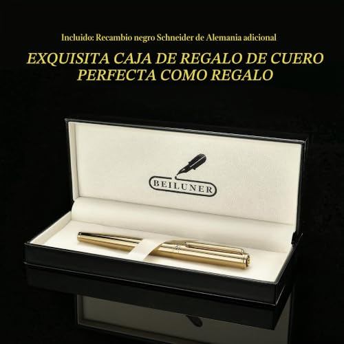 BEILUNER Luxury Roller Pen, 24K Gold Details, Noble and Elegant Designs, Schneider Refill, Best Gift Set for Men and Women, Professional, Executive Office - Gold