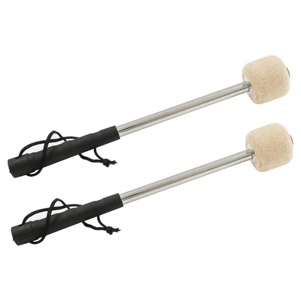 KJKVIVH 2 Pcs 12.5Inch Bass Steel Drum Mallets,Wool Felt Drum Sticks with Stainless Steel Handle, Anti- Wool Drum Mallets