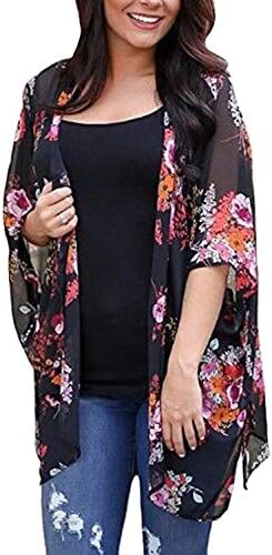 Yonala Womens Floral Kimono Loose Half Sleeve Chiffon Casual Cardigan Cover Up