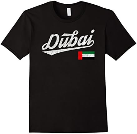 Mens Dubai UAE Flag Distressed Vintage T-Shirt 2XL Black