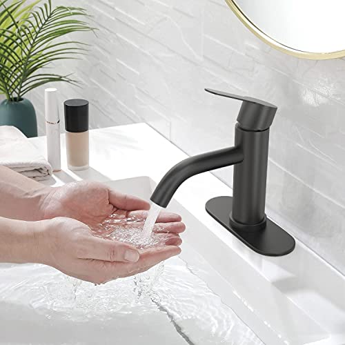 YUUTY Mezcladora para Lavabo de Baño - Acero inoxidable Grifo de baño de un solo Mango, para Baño Grifo para con cubierta, Llave Mezcladora para Lavabo con 2 Mangueras. (Negro mate)