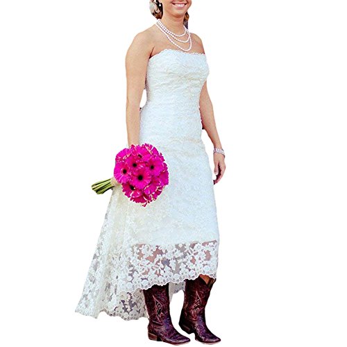 Liyuke Women's High Low Country Wedding Dresses Strapless Lace Bridal Dress