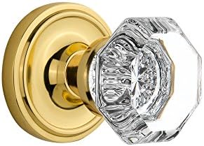 Nostalgic Warehouse Classic Rosette with Waldorf Crystal Door Knob, Privacy - 2.75", Polished Brass