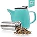 Tealyra - Daze Ceramic Teapot Turquoise - 27-ounce (2-3 cups) - Small Stylish Ceramic Teapot with Stainless Steel Lid - Extra-Fine Infuser To Brew Loose Leaf Tea