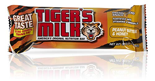 Tiger's Milk Peanut Butter & Honey Protein Nutrition Bar, Energy-Packed Snack, Zero Trans Fats, Fortified with Vitamins & Minerals, 1.23oz (Pack of 24)