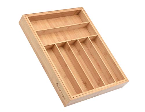 Baroget Premium Bamboo Kitchen Drawer Organizer(Expandable Tray) | Large, Extra Deep | 9 Compartments Store Silverware & Utensils, Cutlery Tray, Organic Bamboo