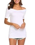 Locryz Ladies Off-Shoulder V-Neck Slim Fitted Shirts Tops White Small
