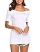 Locryz Ladies Off-Shoulder V-Neck Slim Fitted Shirts Tops White Small