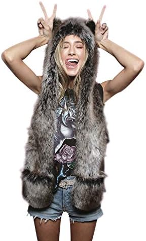 Animal Hood Hat Cap Scarf Gloves Mittens Faux Fur Fleece Lined Interior Anime Spirit Paws Ears Zipper Furry Hoodie