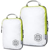 Compression Packing Cubes for Travel - Luggage and Backpack Organizer Packaging Cubes for Clothes (White and Green, 2 Piece S