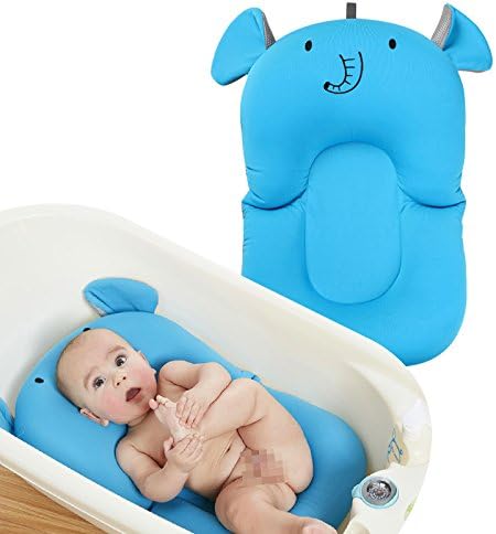 FUHUY Baby Bath Cushion Newborn Lounger Infant Sponge Pad Skid Proof Protect The Spine Put in Bathtub（Blue）