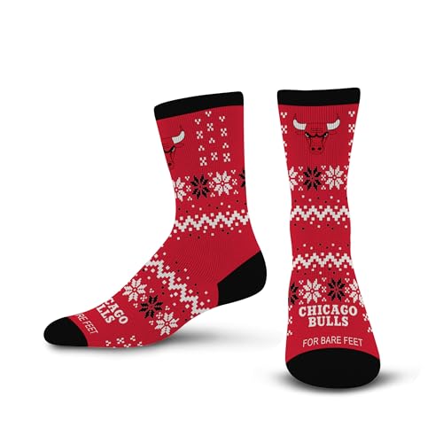 For Bare Feet NBA CHICAGO BULLS Team Sweater Crew Sock Team Color LARGE