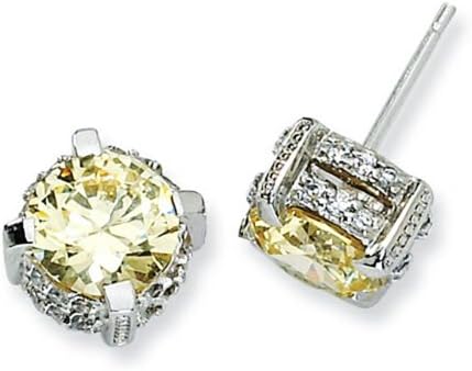 Cheryl M Sterling Silver 8mm Canary CZ Stud Earrings