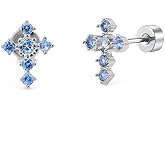 Cz Cross 20g Barbell Stud Earrings for Women Blue Cubic Zirconia Tiny Small Studs Little Mini Cartilage Tragus Flat Screw Back Hypoallergenic Stainless Steel Piercing Body jewelry Faith Gifts