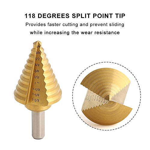 COMOWARE Step Drill Bit Titanium Coated, Double Cutting Blades, High