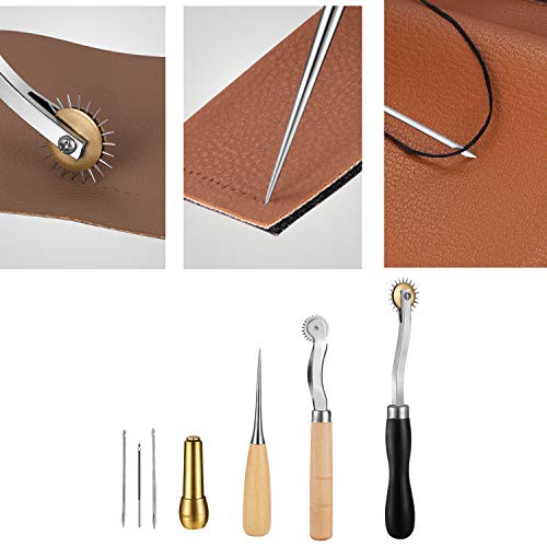 JOYPEA Leather Craft Hand Tools Kit 59 Pieces for DIY Hand Sewing Leather Artwork Stitching Stamping Set and Saddle Making