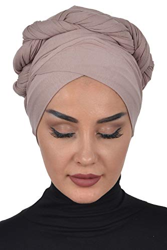 Jersey Shawl for Women Cotton Wrap Instant Modesty Turban Cap Bonnet Mink - Thumbnail 2