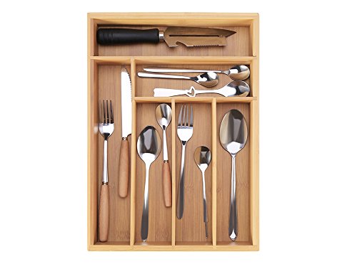Cutlery Tray Kitchen Utensil Drawer - Bamboo 6 Slot Silverware Drawer Dividers - Storage Wooden Organizer Flatware Holder - Thumbnail 7