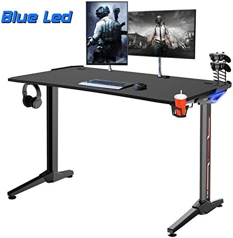 Vitesse 44 inch Gaming Desk Racing Style RGB LED Light Computer Desk with Free Mouse pad, Y-Shapped Professional Gamer Game Station with USB Gaming Handle Rack, Cup Holder & Headphone Hook (Black)