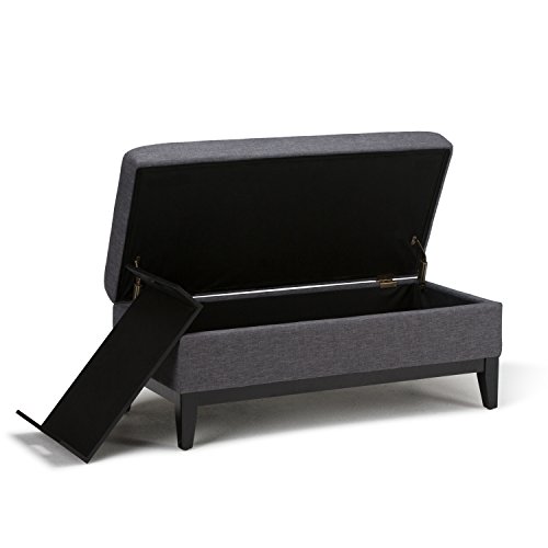 Simpli Home Oregon Rectangular Storage Ottoman Bench with Tray, Slate Grey - Thumbnail 2