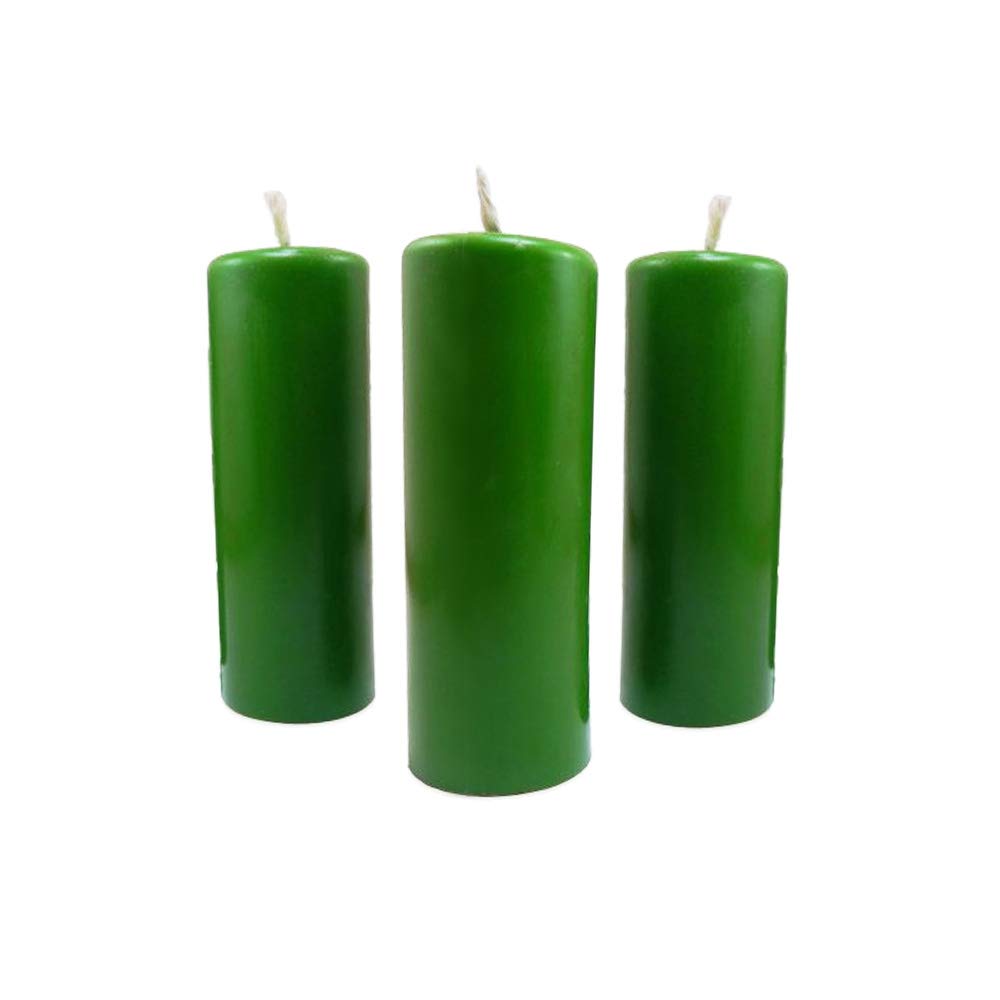 3X Pillar Candles Rustic Height 95mm Ø34mm Beeswax drip Candles Green 36365