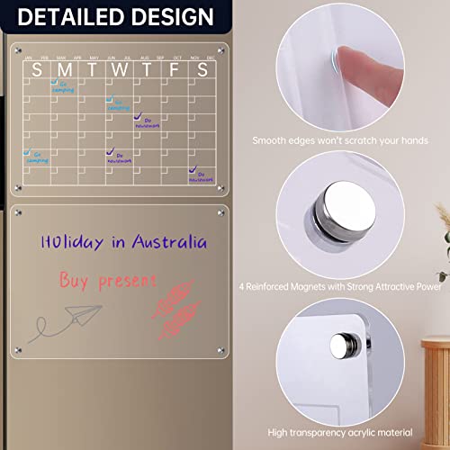 Acrylic Magnetic Dry Erase Board Calendar for Fridge,17”x12\