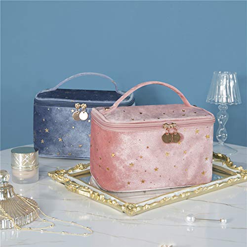 HOYOFO Women Velvet Makeup Bag with Makeup Brush Holder Travel Cosmetic Bags with Handle Starry Make up Pouch Bag, A Blue 5 HOYOFO Women Velvet Makeup Bag with Makeup Brush Holder Travel Cosmetic Bags with Handle Starry Make up Pouch Bag, A Blue