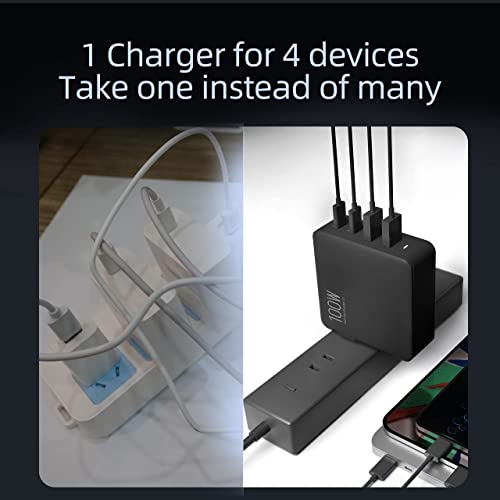 USB C Wall Charger Type C GaN Charger Power Adapter - PD 100W 4 Ports for USB C Laptop Smartphone - Compatible with MacBook Pro Air iPhone iPad Pro Samsung