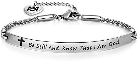 MYOSPARK Be Still And Know That I Am God Bracelet Psalm 46:10 Scripture Jewelry,Bible Verse Jewelry Sunday School Gift (Silver)
