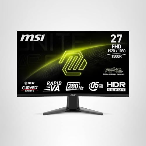 MSI MAG 276CXF 27-INCH 1920 X 1080 (FHD) CURVED MONITOR, 280HZ, HDMI, DISPLAYPORT, VGA PORT, VESA MOUNTABLE, TILT, SPEAKER, SLIM BEZEL, 0.5MS, BLACK
