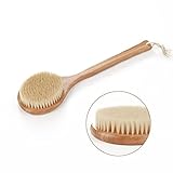 HOMEIDEAS Wooden Handle Bristle Bath Brush for Dry Skin and Body Brushing - Long, Wooden Handle, Natural Boar Bristles, Bamboo Body Spa Brush - Dry Body Brush for Cellulite, Exfoliation