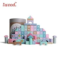 iwood Wooden Building Blocks Set for Toddlers Educational Preschool Learning Toys for 1-6 Year Old Kids[80 Pieces]