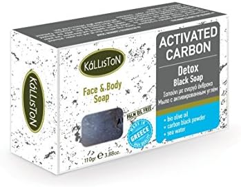 Kalliston activated carbon detox, effect soap, black, 110 g piece, face and body gentle cleansing, natural cosmetics from Greece with organic olive oil, panthenol, Shea butter