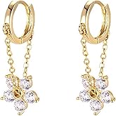 Gold Chain Tassel Hoop Earrings for Women Zirconia Flower Drop Earrings Delicate 14K Small Hoop Earrings Trendy Rhinestone Flower Dangle Jewelry