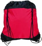 Deluxe Sports Drawstring Backpack Book Tote Bag with Front Zipper, Lightweight, Durable, Black with Red by BAGS FOR LESSTM