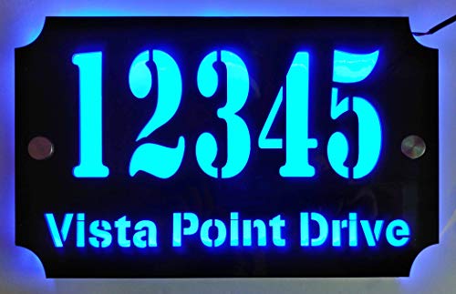 Custom House Address Plaque, LED Illuminated Laser Engraved Acrylic Double-Plates Sign, Premium Quality, Stylish and Durable (11"x7" Rectange, Blue LED) - Thumbnail 4