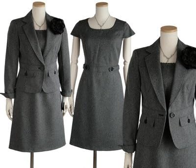Amazon Co Jp ワンピースアンサンブルスーツチャコールグレー コサージュ付 9号 服 ファッション小物
