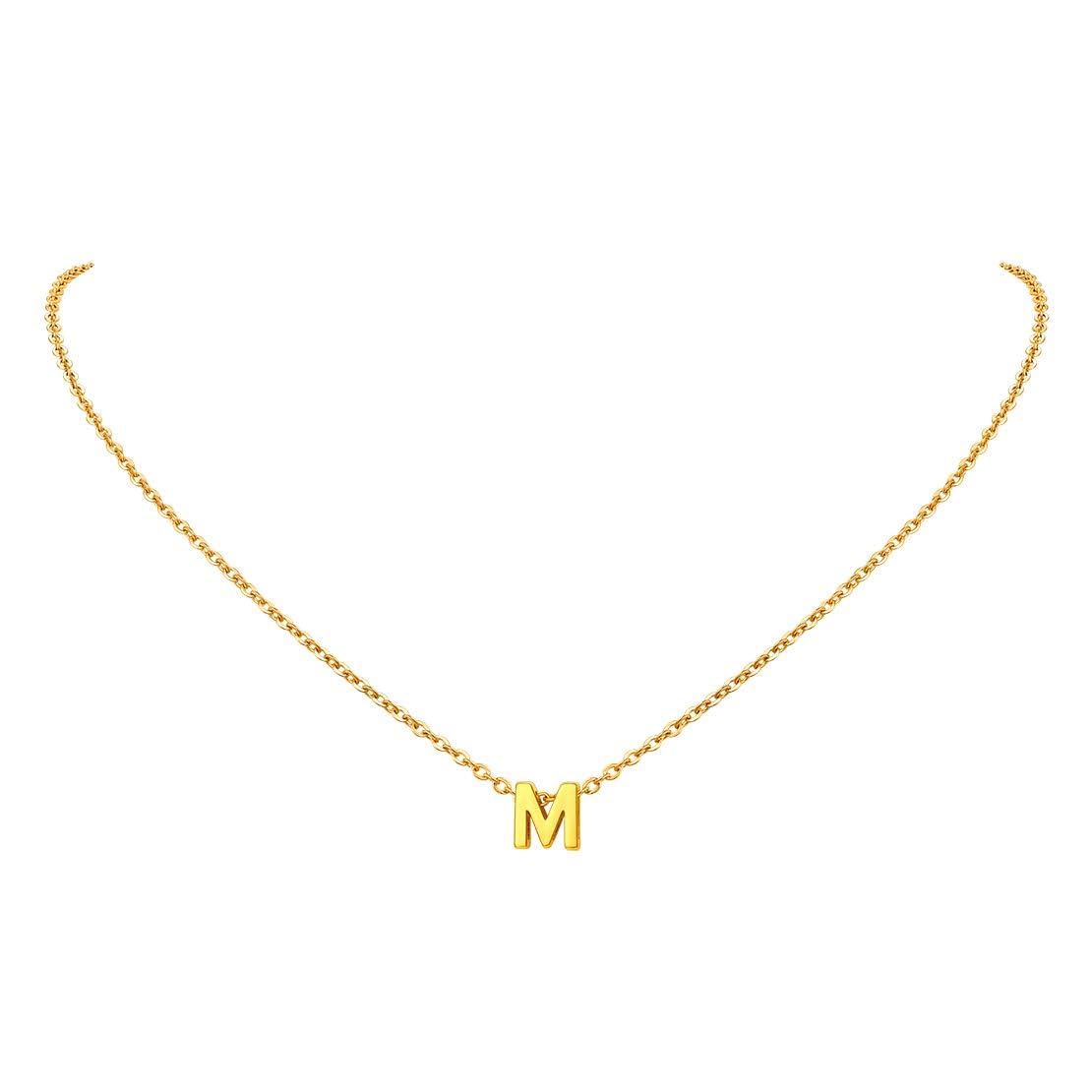 FindChic Initial Necklace for Women Letter M Pendant Alphabet Gold Letter Choker Necklaces with Stainless Steel Chain 16+2 Inch Extender Chains Women Jewellery Gift