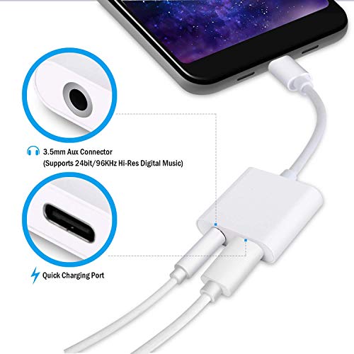 2 in 1 USB C to 3.5mm Adapter, Type C to 3.5mm Headphone Jack and Charging Adapter Compatible with Google Pixel 2/2XL/3/3XL Essential HTC U11 LG G6/V20