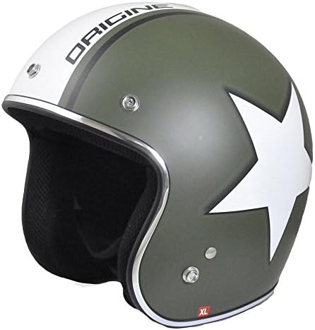 Origine O500 Jet 3/4 Open Face Motorcycle Helmet DOT Cafe Racer Retro Vintage (Flat Green/White Army Star)