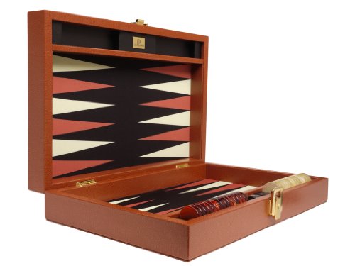 Zaza & Sacci Backgammon Board Game Set - (16" Leather/Microfiber Case) - Brown