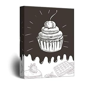 Canvas Wall Art - Cupcake Concept Hand Drawn Art - Giclee Print Gallery Wrap Modern Home Art Ready to Hang - 12x18 inches